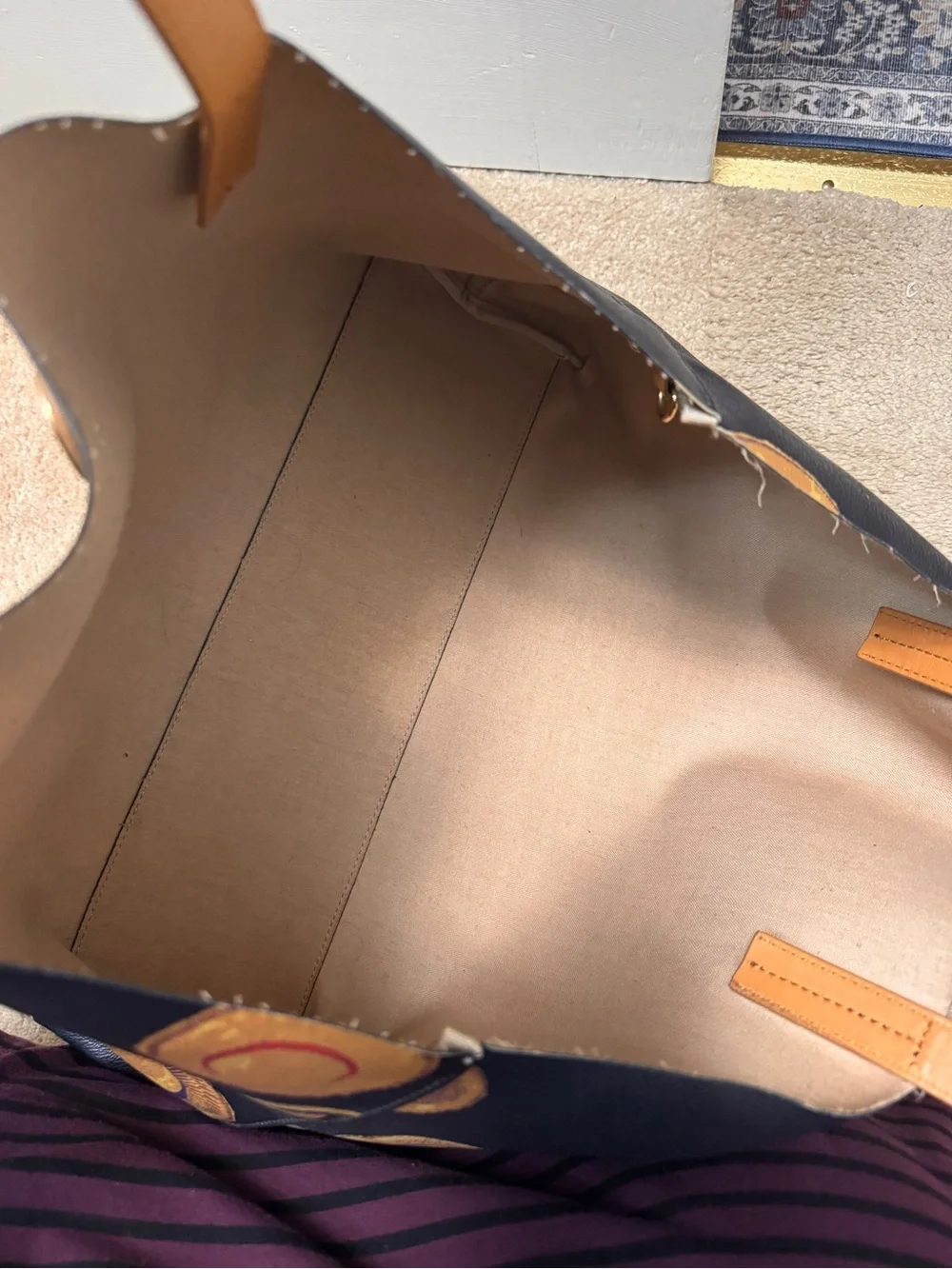 Tory Burch Black Leather Tote with Yellow Hat Motif